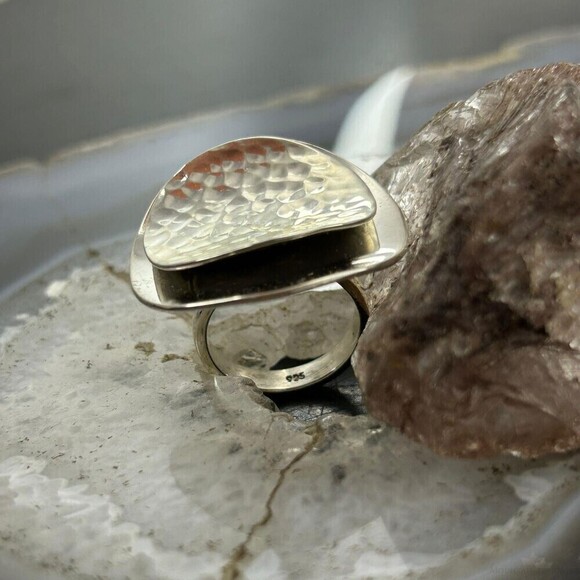 Unique vintage Mexican silver modernist ring Fits size 5.5  Sterling Silver Smooth & Hammered Stacked Round Ring For Women, Taxco Mexico
